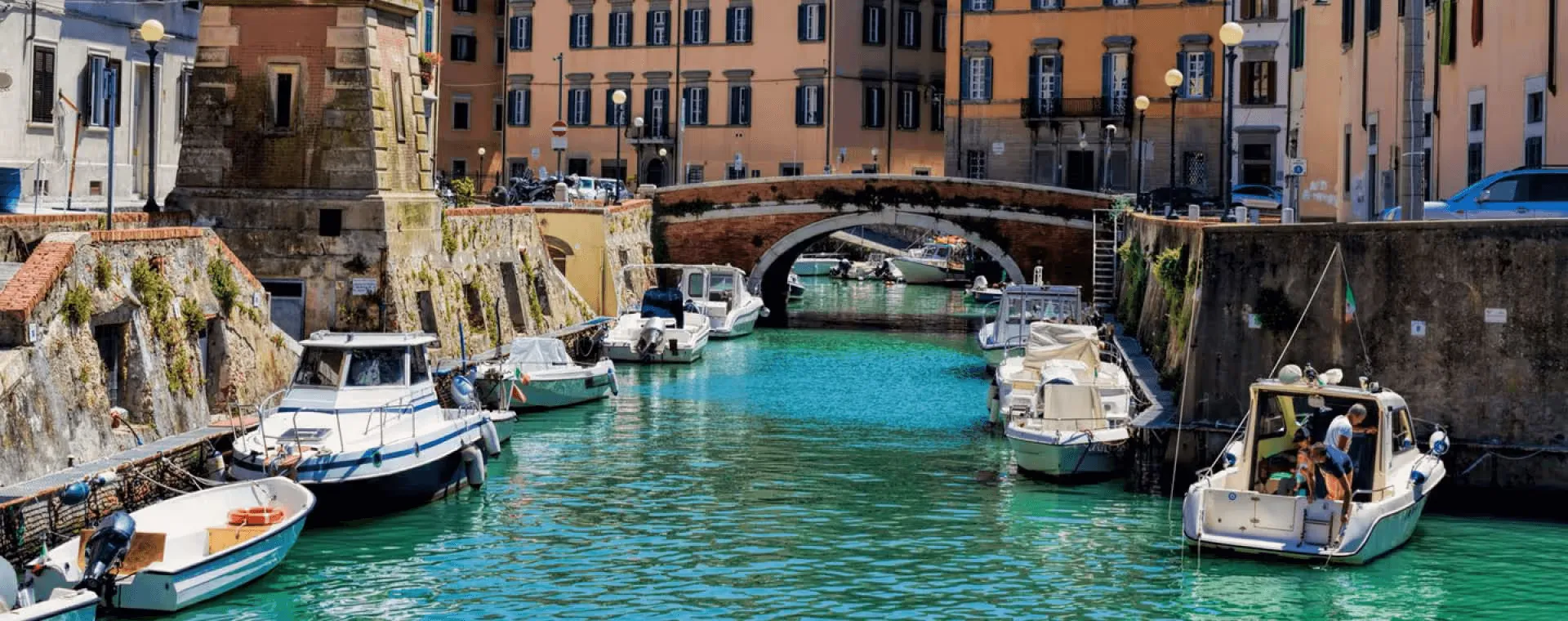 Boats on a canal in Livorno's Venezia Nuova district